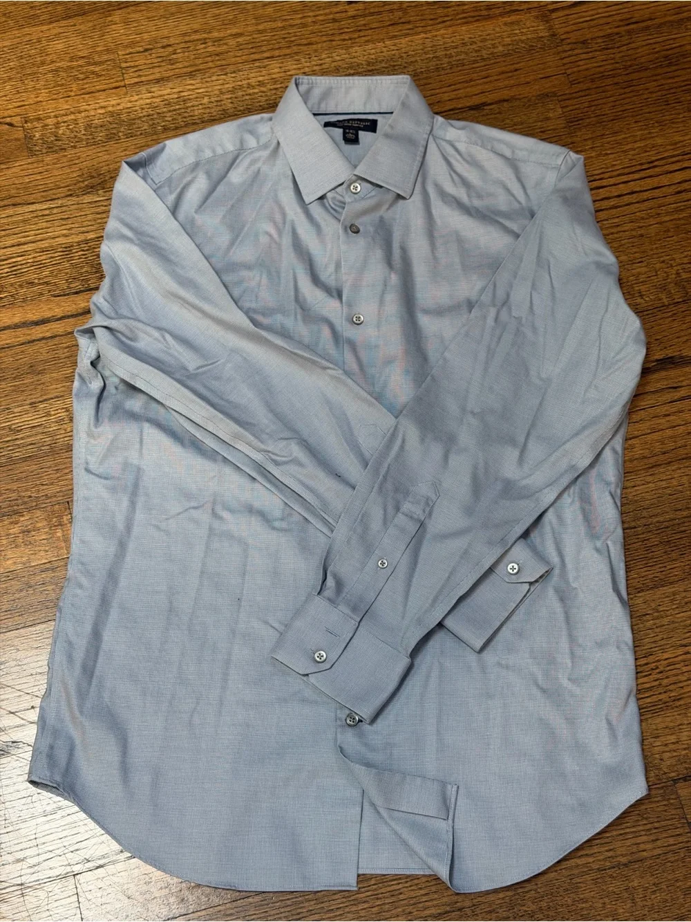Banana Republic Non-Iron Slim Fit Dress Shirt Blue Micro Check 16-16.5 L